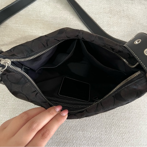 VTG Coach Black Canvas Signature Monogram Crossbody Bag White Stitching K2K-6347 - Picture 11 of 15